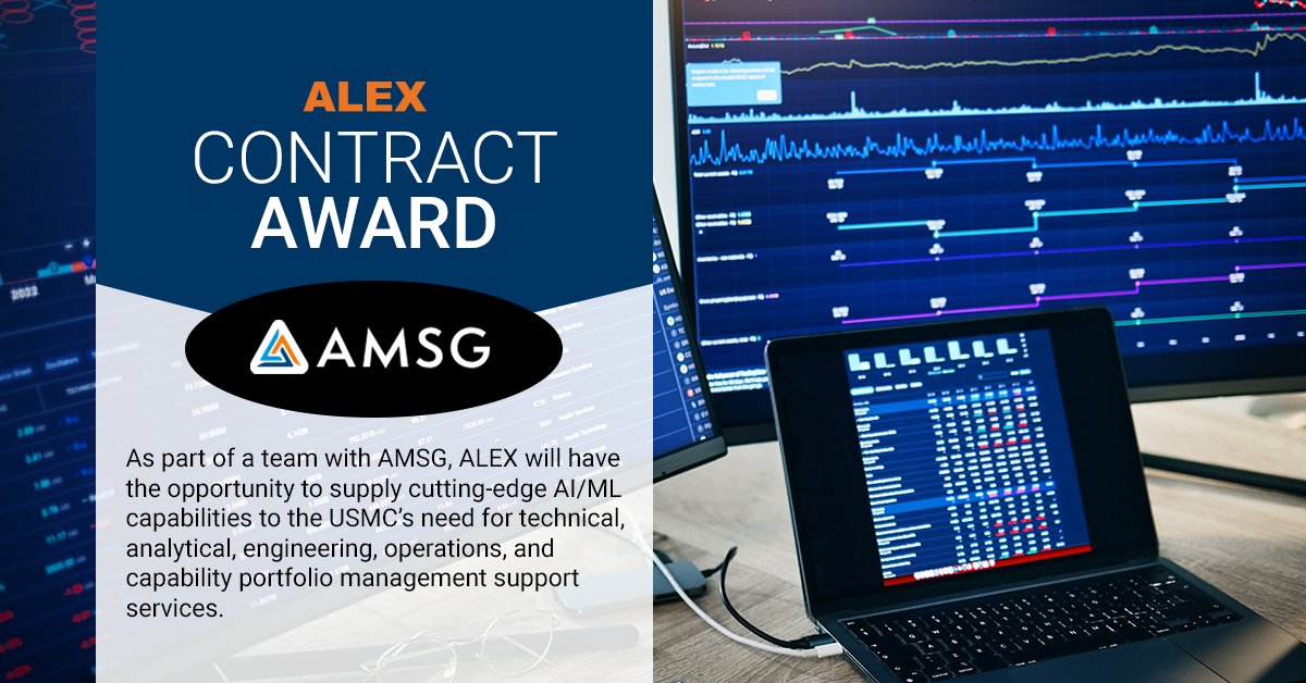 alexinc's tweet photo. As part of a team with AMSG, ALEX will have the opportunity to supply cutting-edge AI/ML capabilities to the USMC’s need for technical, analytical, engineering, operations, and capability portfolio management support services.  #analytics #usmc #ai #machinelearning https://t.co/Y6pcsAJP4e