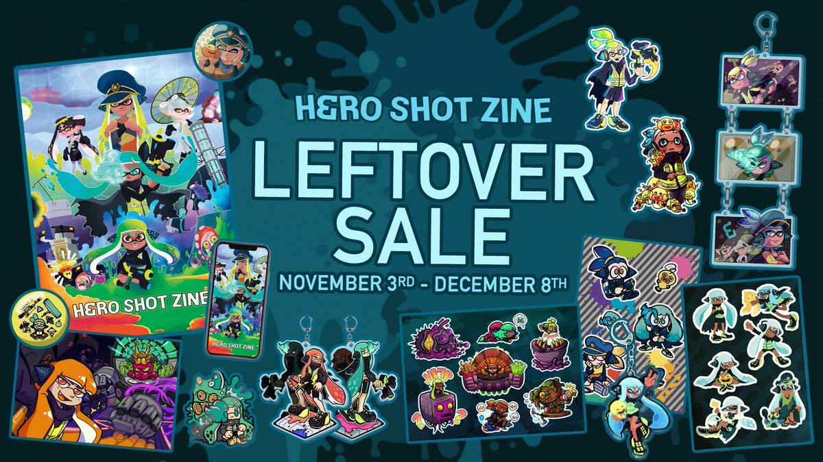Agents, mark your calendars, because our leftover sale will be November 3 - December 8! 

Get yourself some goodies that go towards a good cause! Proceeds will be donated to The Ocean Cleanup! 

[#Splatoon] [#Agent3] [#スプラトゥーン]