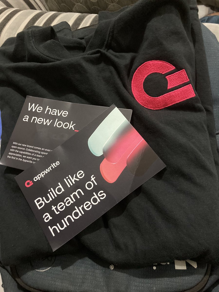 zainahmed241995's tweet photo. Look what I just received: New @Appwrite swag!
Appwrite announced their new brand, and I am part of their #Teamof100s launch!
#yarcoder #opensource #community #appwrite
Learn more on their website and join the launch to win your Appwrite swag. β€οΈ
π https://t.co/aMmaO9OlHa https://t.co/Vortsmk62y