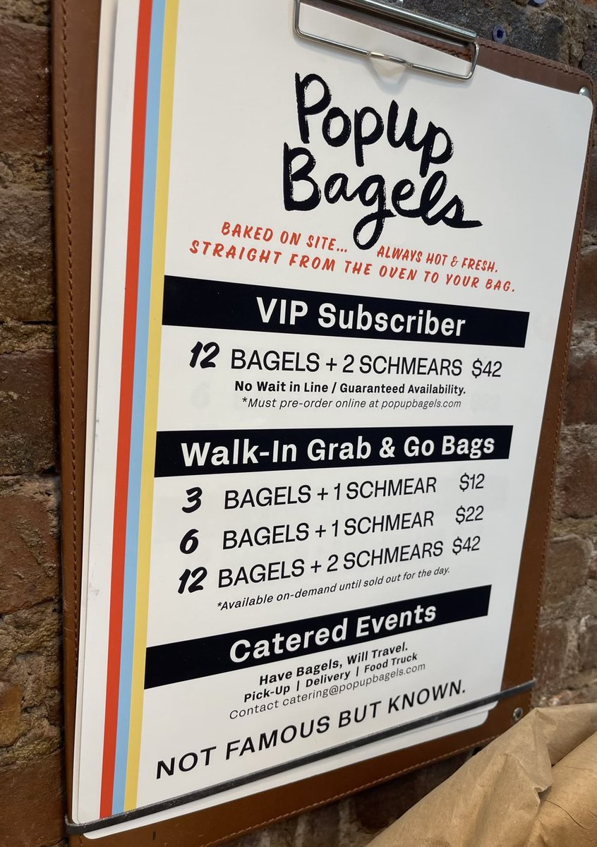 Why I invested in <a href="/popupbagels/">popupbagels</a>:

1 - Product. Lines tell the story of a bagel as good as the buzz. 

Back products and companies that initially generate traction on word of mouth and user generated content.

2 - Differentiated model. Online ordering. Huge viral lines. Can’t order