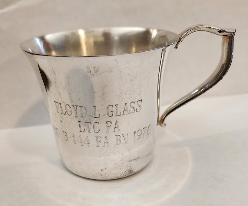 ssgcav's tweet image. Recently discovered silver punch cup of LTC Floyd L. Glass, Commanding Officer, 3rd Battalion, 144th Field Artillery. 1970. 
The cup was made by the Wallace Brothers Silver Company and is part of the California Military Academy Collection.
#144thFA #militaryHistory #Redleg