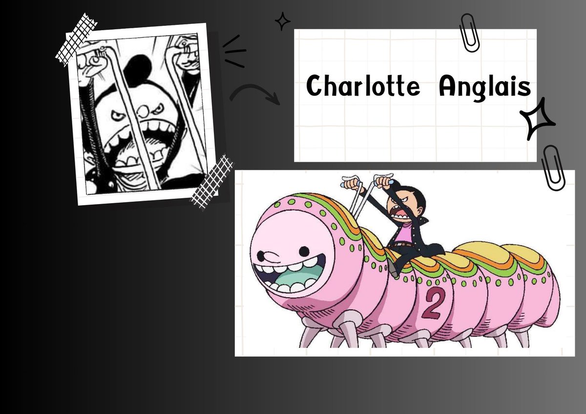 ⠀⠀⠀シャーロット・アングレ
⠀⠀⠀⠀Charlotte Anglais

AGE: 14

❝ โฮ่ยย พวกพี่ๆ ขอบคุณนะ~ ขอบคุณ! ❞

⠀⠀'บาโรน~ บาโรน~' *เสียงรถ

the 42nd son and 78th child of the Charlotte Family and a member of the Big Mom Pirates.

୨୧ ┈┈┈┈┈┈┈┈┈┈┈┈ ୨୧
keep : 60%  parody : 40%