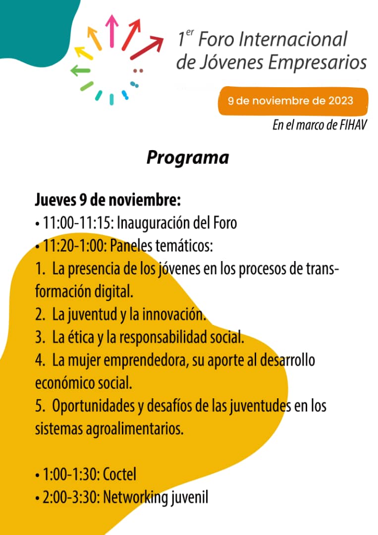 Atención!!!
Por primera vez en FIHAV,  sesionará el Foro de jóvenes. 
En las fotos se describen los detalles!!!!!
 <a href="/UJCdeCuba/">UJC de Cuba</a> <a href="/ccollazosantos/">Claudia Collazo</a> <a href="/pro_cuba/">ProCuba</a> <a href="/MINCEX_CUBA/">MINCEX🇨🇺</a>
