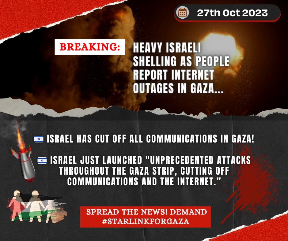 MuslimIdentityX's tweet photo. The whole WORLD now demand connection @elonmusk provide #Gaza with satellite Internet Bcoz the occupation cut off communication and the Internet from it. #starlinkforgaza

#Gazabombing #Gaza_Genocide #PalestineGenocide #GazaWar #CeasefireNOW #IsraelTerrorists #FreePalestine https://t.co/jY07kyBZNC