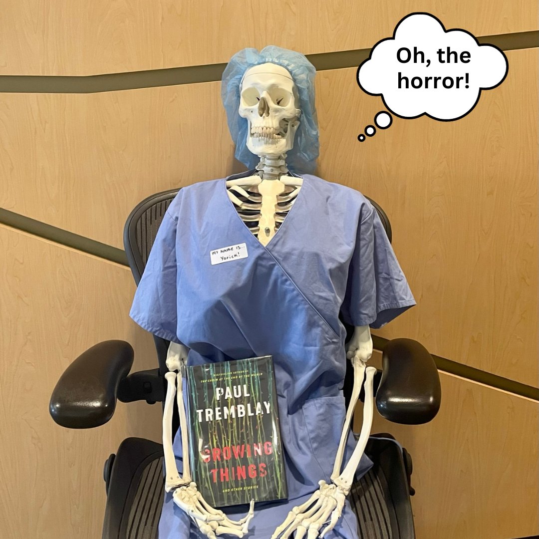 NCStateVML's tweet photo. Trick or treat yourself to a sinister tale this season! 🎃👻

Yorick the skeleton recommends "Growing Things and Other Stories" by Paul Tremblay. It was a spine-tingler!

Explore this book and more at our Spooktober display, or visit https://t.co/FGHjSlMPaC for even more titles. https://t.co/KkBSCTuCeB