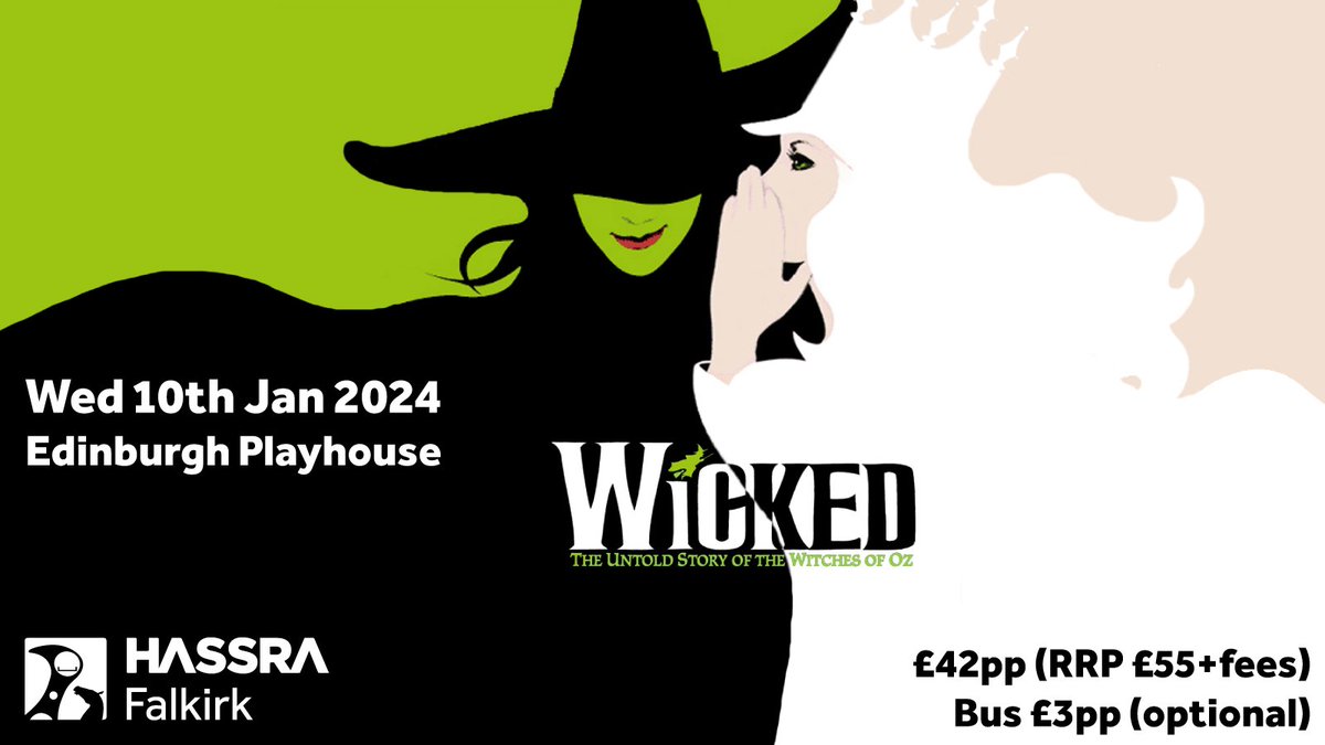 HASSRAFalkirk's tweet photo. We have some discounted tickets for Wicked, at the Edinburgh Playhouse on Wed 10th of Jan. 

Tickets are £42 instead of the usual £55 + booking fees.

Visit https://t.co/B4D0r0Mlo5 to apply for tickets. https://t.co/rtdJsVUe47