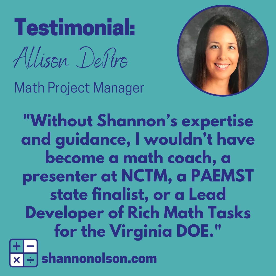 Allison has been a math project manager for several ed-tech companies. When she was a teacher she worked closely with Shannon. ⁠
⁠
#thankyou #testimonials #reviews #review #feedback #businessgoals #professional #coach  #iteach #teacherssupportteachers #elementarymath