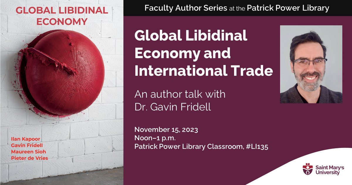 Mark your calendar for Nov. 15! At our last Faculty Author Series talk of the season, Dr. Gavin Fridell joins us for a conversation about his latest co-authored book, 'Global Libidinal Economy.' Learn more and RSVP: bit.ly/FridellAuthorT… @SMArts_SMU @GDS_SMU