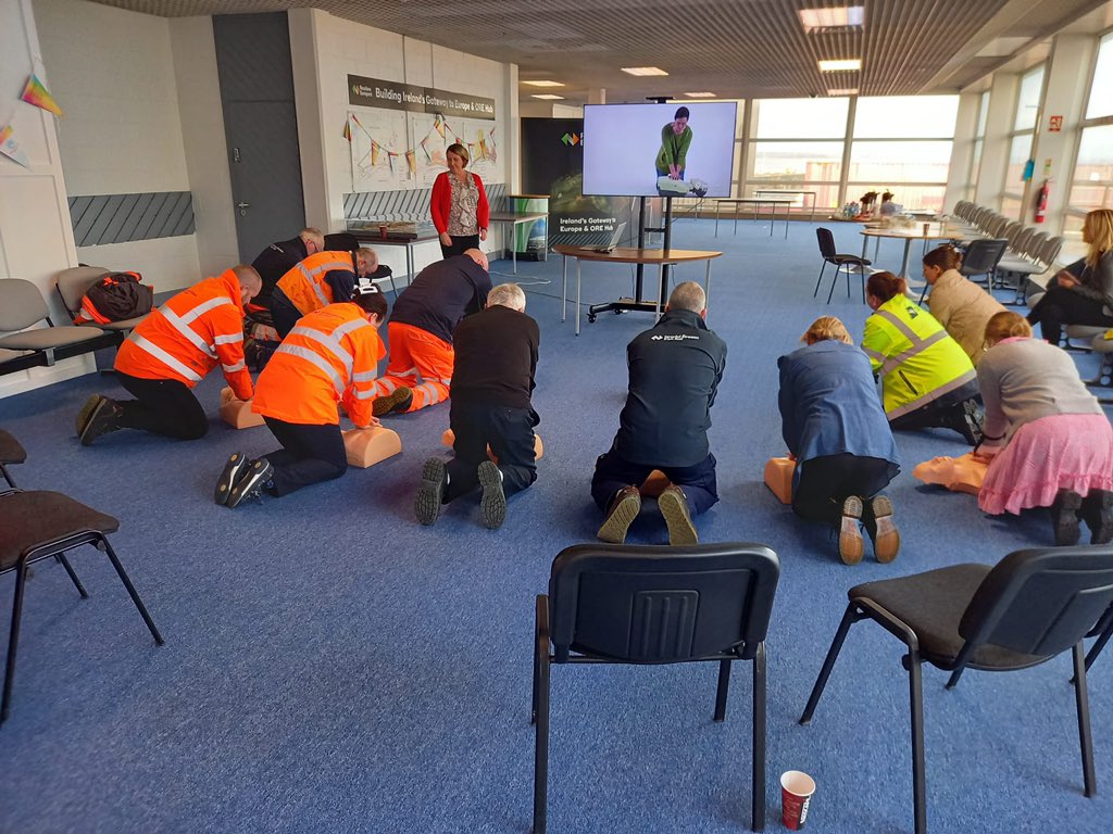 Rosslareuroport's tweet photo. 🛟🦺 A great end to the #irishportsafetyweek at @Rosslareuroport. We had busy day, as we kicked off with a coffee morning, followed by AED and CPR course, staff health checks and wellbeing brief, ending the day with a Class 3 PPE promotion by the HSA. 🦺🛟
#staysafe #worksafe https://t.co/qM9YWHR9Xc