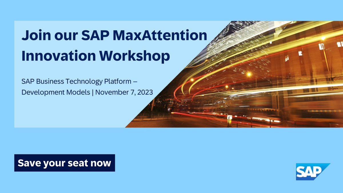 robinhaettich's tweet image. Register for our next #SAPMaxAttention Innovation Workshop. The virtual session will focus on &apos;SAP Business Technology Platform – Development Models&apos;. Details on the content, agenda, and how you can register can be found here: imsap.co/6011u9bx1