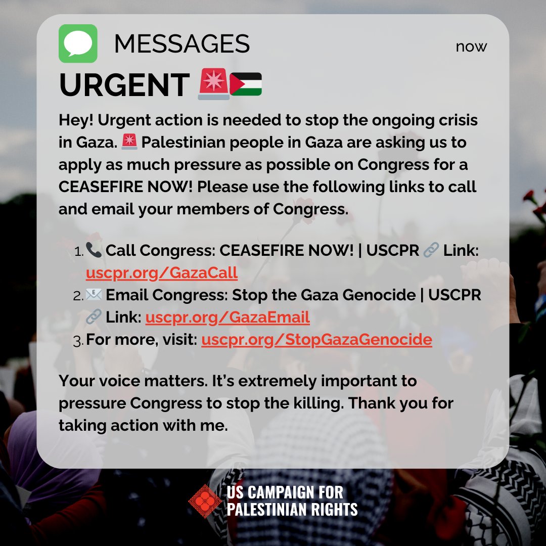 Climate Justice Alliance (CJA) 🌻 (@cjaourpower) on Twitter photo Urgent action is needed to stop the ongoing crisis in Gaza. 🚨 Apply as much pressure as possible on Congress for a #CeasefireNOW! 
Please use the following toolkit and call and email your members of Congress: docs.google.com/document/d/1hp… ❤️🇵🇸🌻 Urgent action is needed to stop the ongoing crisis in Gaza. 🚨 Apply as much pressure as possible on Congress for a #CeasefireNOW! 
Please use the following toolkit and call and email your members of Congress: docs.google.com/document/d/1hp… ❤️🇵🇸🌻