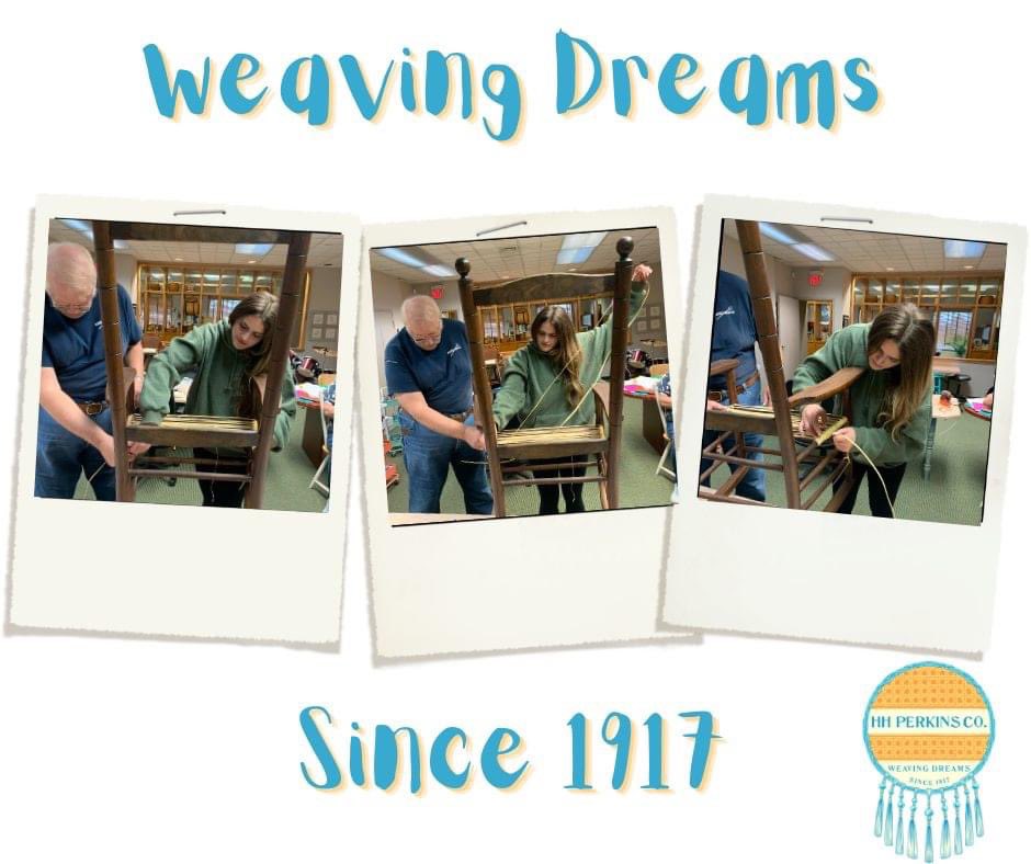 There is no better place to learn new skills than in the HH Perkins' classroom! County Weaver, Mark Cawthon, is showing Noel the ropes on a beautiful Porch Rocker.

#diycrafts #rattan #SundaysAreForTheCrafts