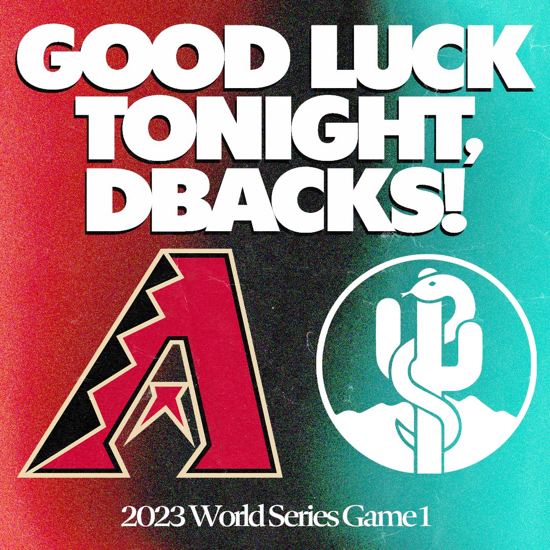 ArizonaMedicine's tweet photo. Good luck to our Arizona Diamondbacks in game one of the #WorldSeries !!

#EmbraceTheChaos @Dbacks #AZmed https://t.co/2qP5MsOS26