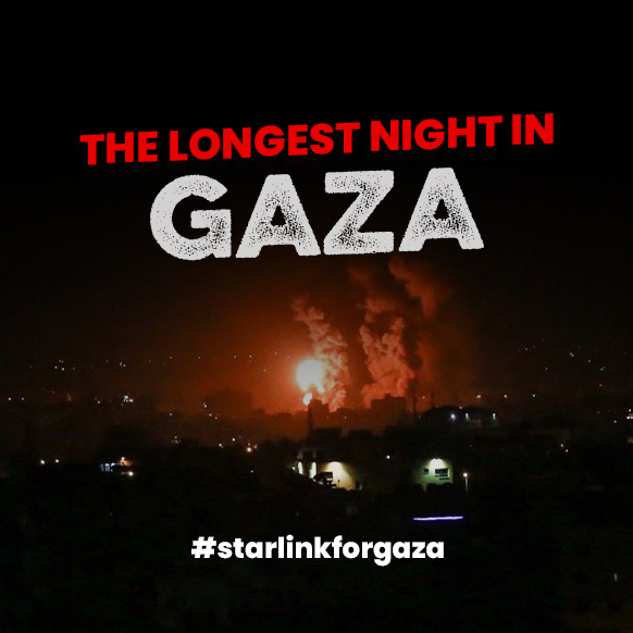 Landline, mobile phone and internet communication services were completely cut in Gaza.
#starlinkforgaza