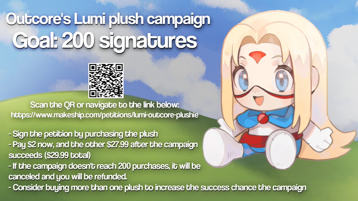 OutcoreGame's tweet photo. Announcing Outcore's first merch, a Lumi plush by Makeship! 

We have less than one week to make this happen.
Check out the link in the comments if you wish to get a Lumi plush https://t.co/exuNCDmhXF