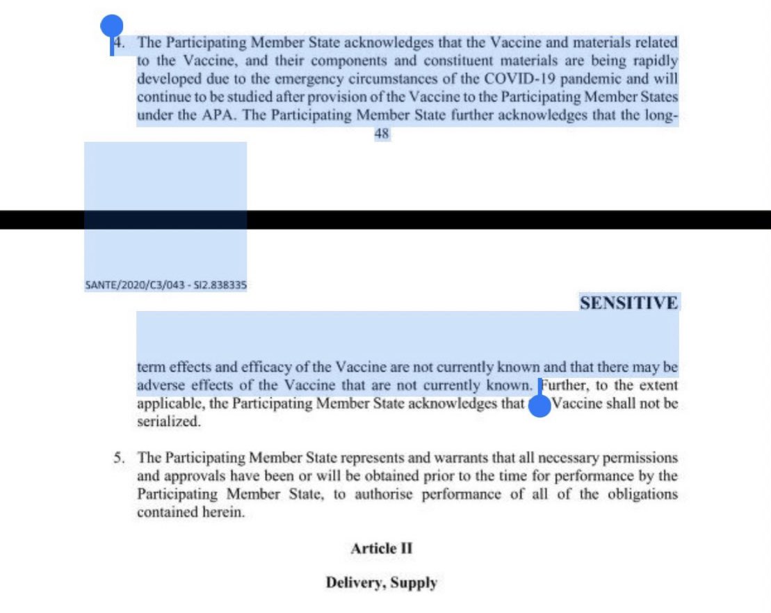 Arwenstar's tweet image. If you haven’t shared the hell out of this👇🏻yet, why not?
Page 48 of the contract between the European Commission and Pfizer where they basically admit that stuff was not tested, not safe, not fucking anything—just risky AF.
They ALL knew—except the populace.