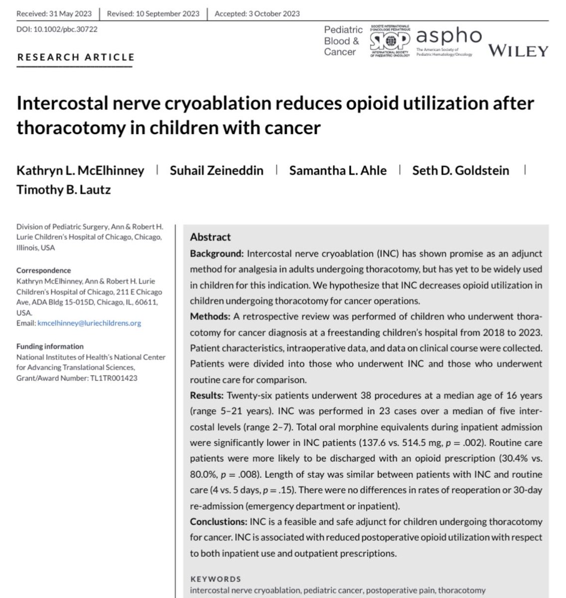 Kathryn McElhinney (she/her) (@drkathrynmac) on Twitter photo Incredibly proud that our work is now available through Pediatric Blood & Cancer! Please read about one way we are tackling pain management in children with cancer after chest surgery! <a href="/LuriePedSurg/">LurieChildrenSurgery</a> <a href="/sethgoldsteinmd/">Seth Goldstein</a> <a href="/TimothyLautz/">Timothy Lautz</a> Incredibly proud that our work is now available through Pediatric Blood & Cancer! Please read about one way we are tackling pain management in children with cancer after chest surgery! <a href="/LuriePedSurg/">LurieChildrenSurgery</a> <a href="/sethgoldsteinmd/">Seth Goldstein</a> <a href="/TimothyLautz/">Timothy Lautz</a>