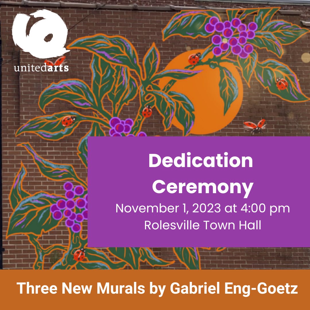 #HappyFriday We hope you will join artist @gabegets, United Arts, Ting, and the Town of Rolesville at the dedication ceremony of three new murals on 11/1 at 4:00 p.m. at the Rolesville Town Hall (502 Southtown Cir, Rolesville, NC 27571). More info: ow.ly/5M3t50Q1Fvj