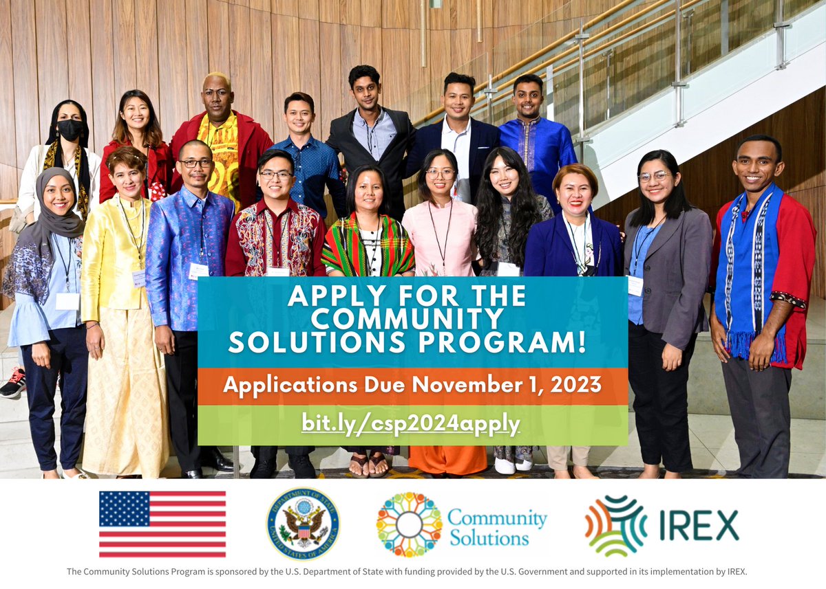 An excellent #opportunity for #Cambodians, esp. this year! 
👉🏽 Pls apply to the #Community #Solutions #Program, which supports community #leaders to advance their #leadership skills and take their community #projects to the next level.  
❤️Apply by Wed, 1 Nov 2023 #CSP2024Apply