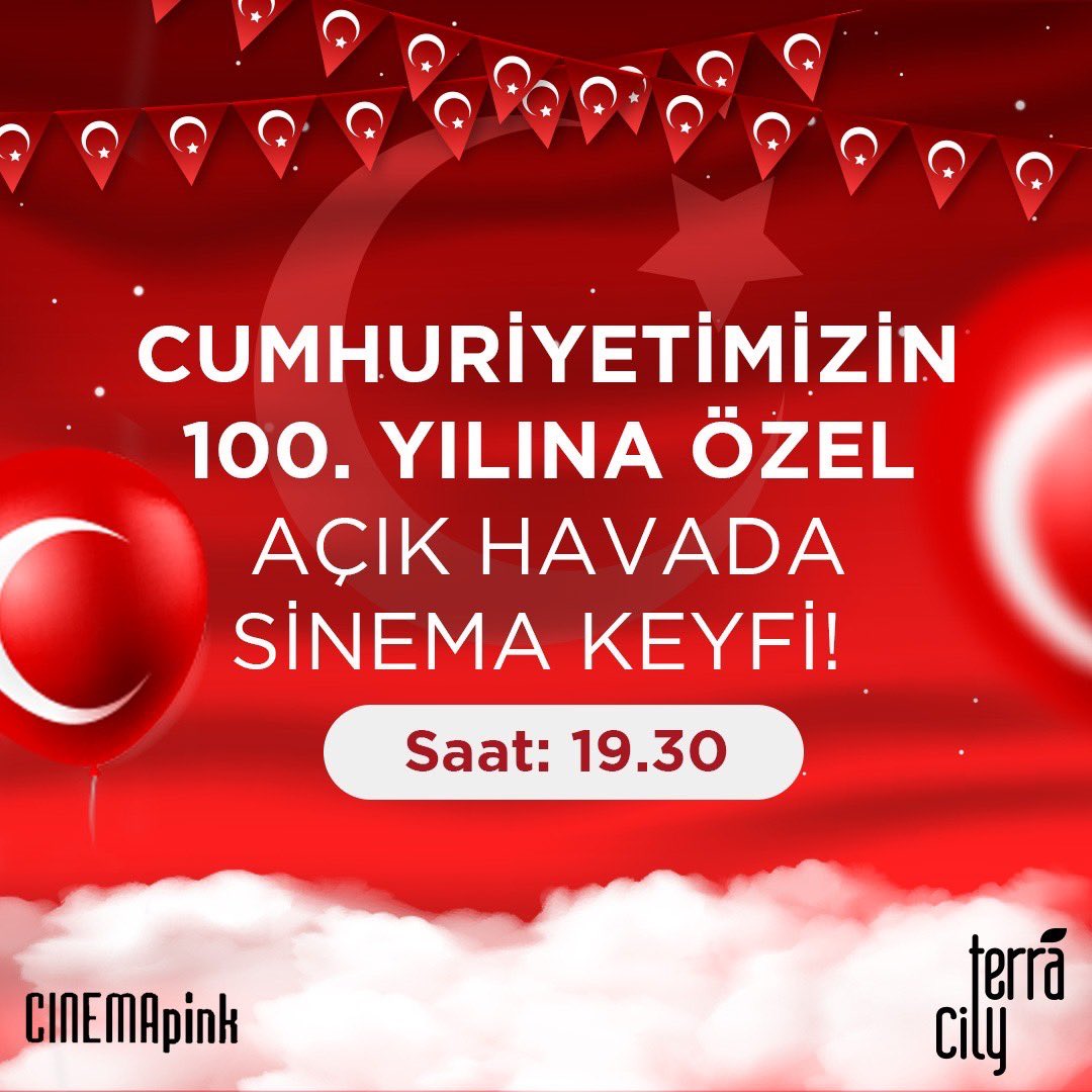Cumhuriyetimizin 100. Yılına Özel Açık Havada Sinema Keyfi! 

Tüm ziyaretçilerimiz davetlidir.

⏰: 19.30 

#TerraCity #29Ekim #CumhuriyetBayramı