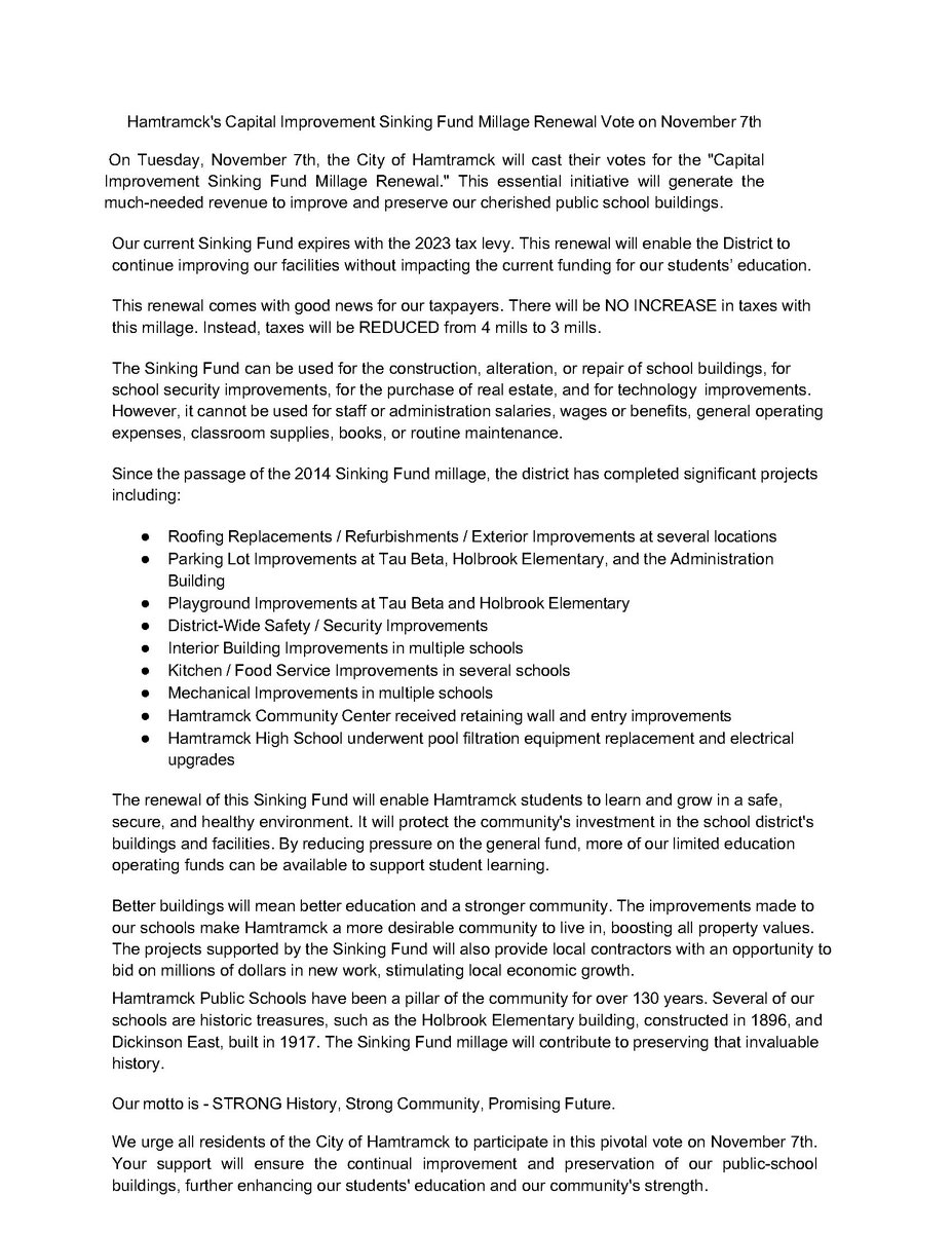 2023 Capital Improvement Sinking Fund Millage Renewal Information.

Slide Show:
…tramckpublicschools-my.sharepoint.com/:p:/g/personal…