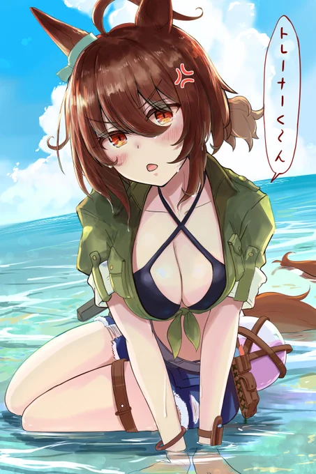 転んでずぶ濡れ水着タキオン 夏に9割描いてずっと放置してた1枚 #アグネスタキオン