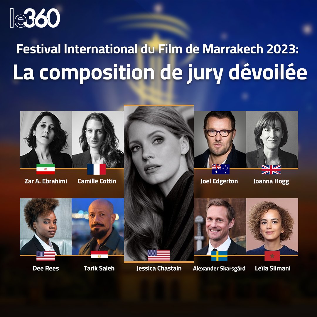 Le360fr's tweet image. 🇲🇦🎬 La 20ème édition du Festival international du Film de Marrakech vient d’annoncer les noms des 9 membres de son jury qui, sous la présidence de Jessica Chastain, auront à départager les 14 films en compétition officielle.

#FIFM