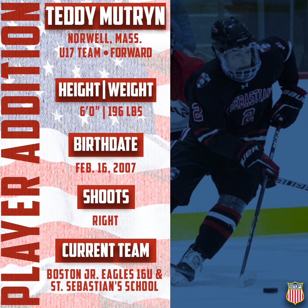 The U.S. National Under-17 Team has added forward and <a href="/BC_MHockey/">BC Men's Hockey</a>  commit Teddy Mutryn of <a href="/BostonJrEagles/">Boston Junior Eagles</a> and <a href="/StSebsHockey/">St. Sebs Hockey</a> in advance of this weekend’s game.

Congrats and welcome, Teddy! 👏 🇺🇸