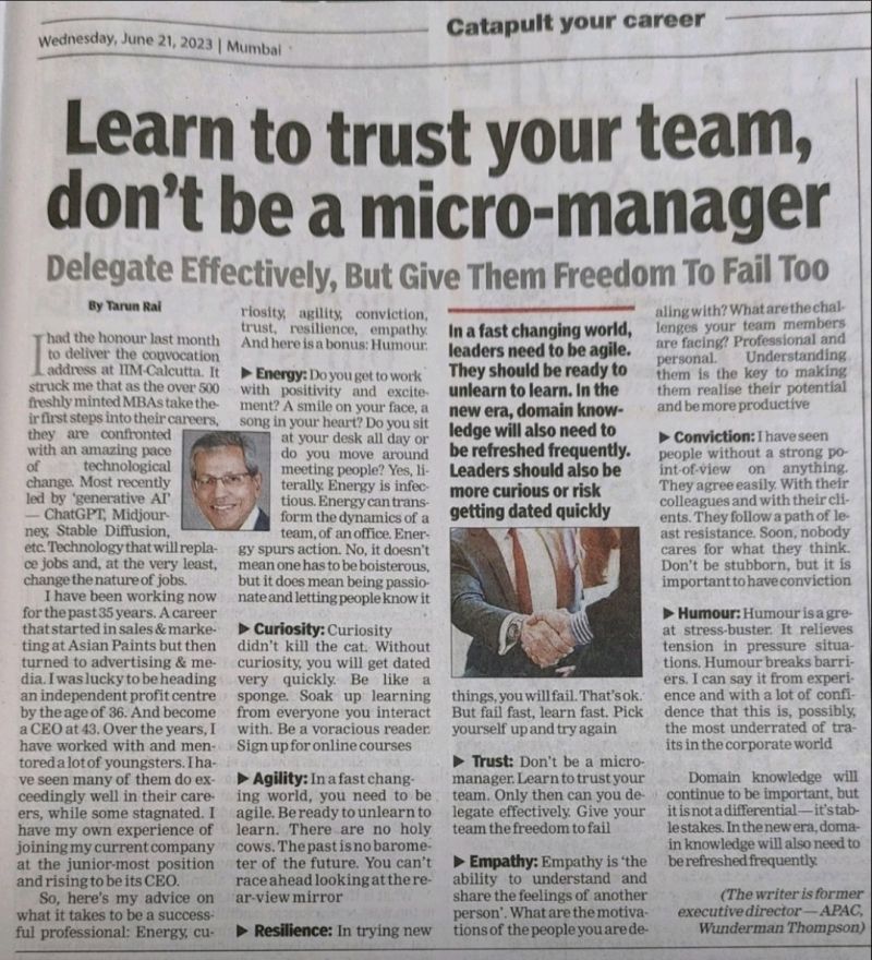 If focus on each detail at your team , you will  become  a micromanager..learn to delegate work and have a sense of responsibility.