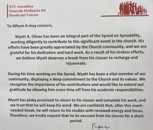 This college student from Wyoming received a letter of absence from class, signed by the Pope! What a one-of-a-kind memorable story! christianapostles.com/this-student-g…