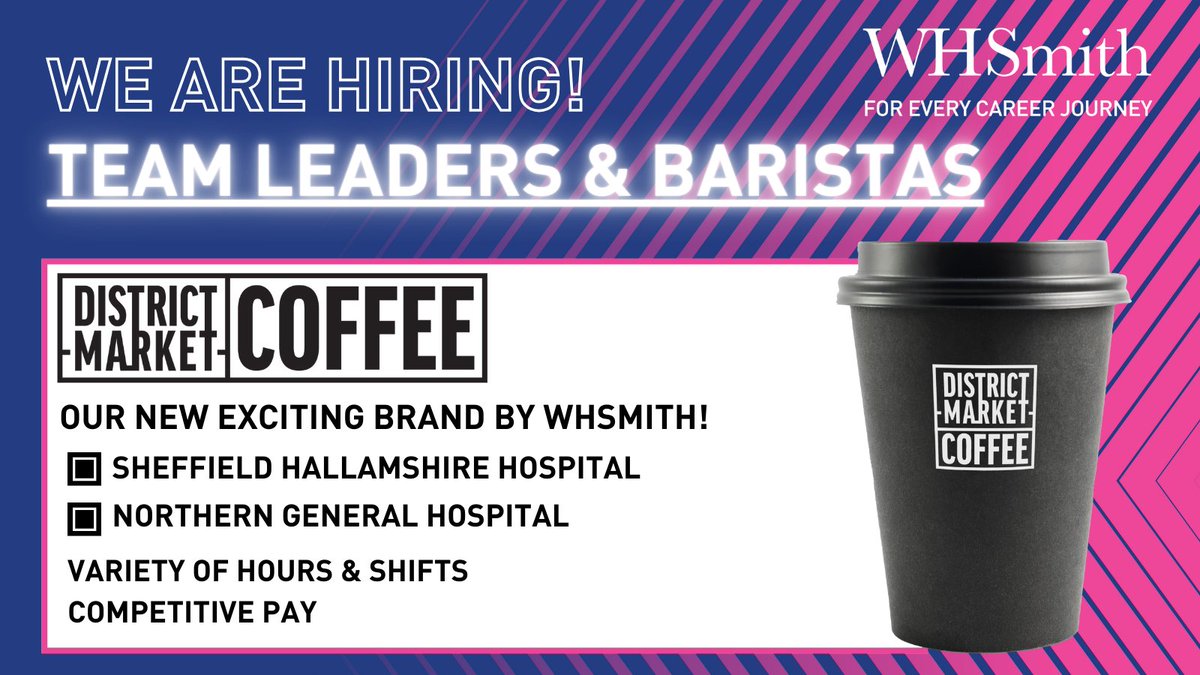 We are recruiting for our new exclusive coffee shop brand -  District Market Coffee House!  

Fancy working in our new coffee stores and serving the community? We have the perfect opportunity for you. Apply via our careers website here: bit.ly/3Qca7AP