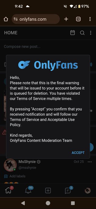 Flagging content &amp; ECT from years ago then issuing me a warning about it is weird as hell. Just delete<a href="/tag/fans"class="tags"><span>#fans</span></a><a href="/tag/fansly"class="tags"><span>#fansly</span></a>