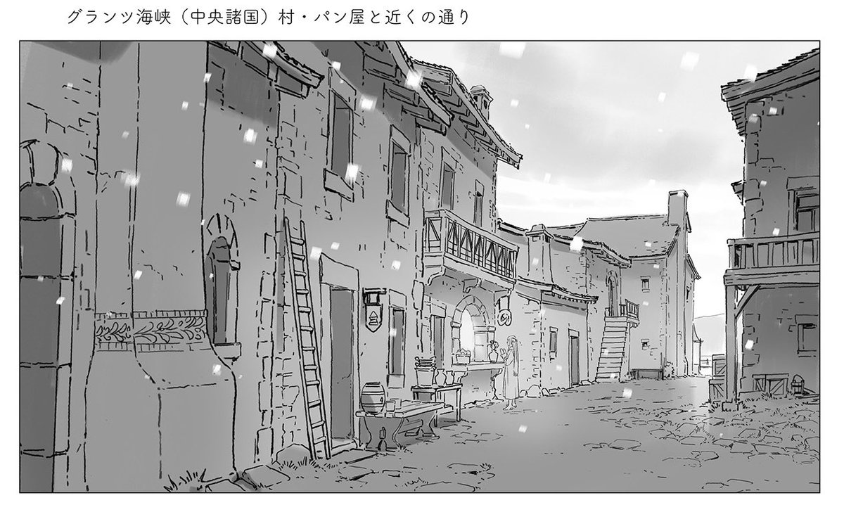 I found it interesting to design the beach of the Glanz Strait, where various items wash up
 I really love the New Year's festival scene from the original work, so I had a lot of fun drawing the layouts.
The picture is used with permission from Madhouse.

  #frieren #フリーレン 