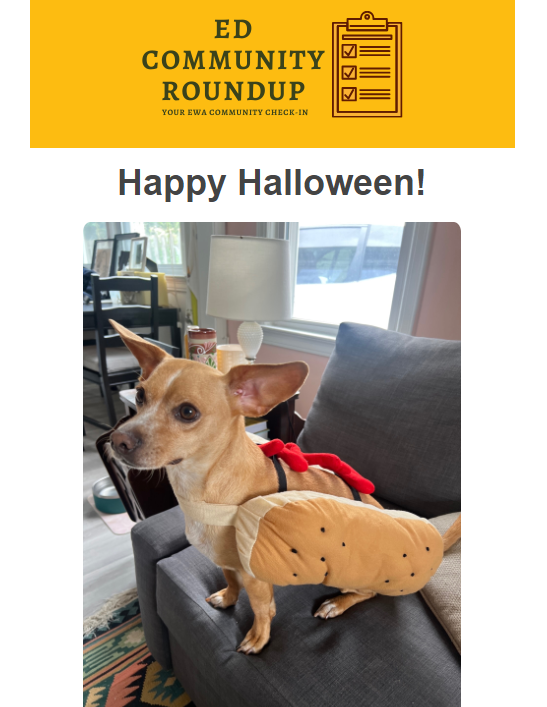 Winston is always honored to be featured in the @EdWriters newsletter, a real hot dog star #TellEWA