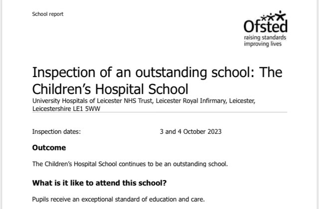 Great end to the week to receive our final OFSTED report. Very pleased that @HospitalSchoolL remains ‘outstanding’. Highlights: “Pupils receive an exceptional standard of education & care” “Approach to improving attendance is exemplary” “There are high ambitions for all pupils”