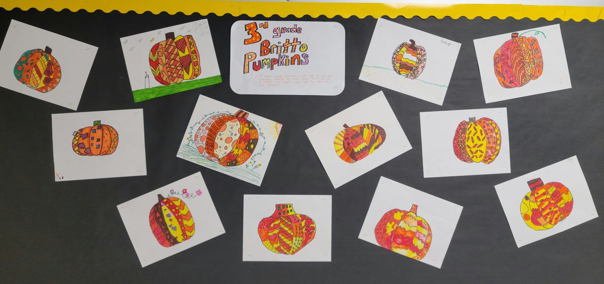 MrsMims1's tweet photo. I believe my 3rd graders pumpkins would make @romerobrittoart proud. It sure made me proud! #futureartists #artintheschools @CCSArtsEd @StpesElem https://t.co/06bIUGUCPO