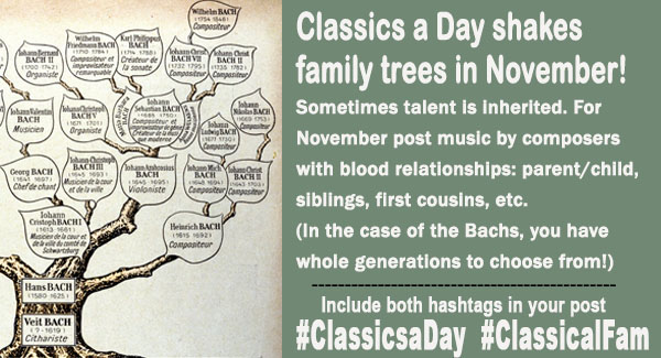 RalphGraves's tweet image. November&apos;s Classics a Day challenge: share music written by musical families. Sometimes talent is inherited, as it was with the Bachs, the Mozarts, the Mendelssohns, and the Scarlattis (to name a few). How many examples can you find?