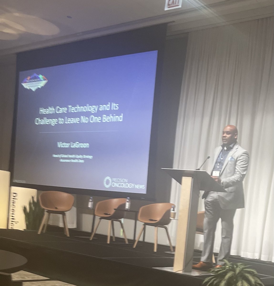 Victor LaGroon, head of Global Health Strategy at Assurance Health Data
Talked without slides.  
Powerful personal experience.  
Title: NO ONE LEFT BEHIND