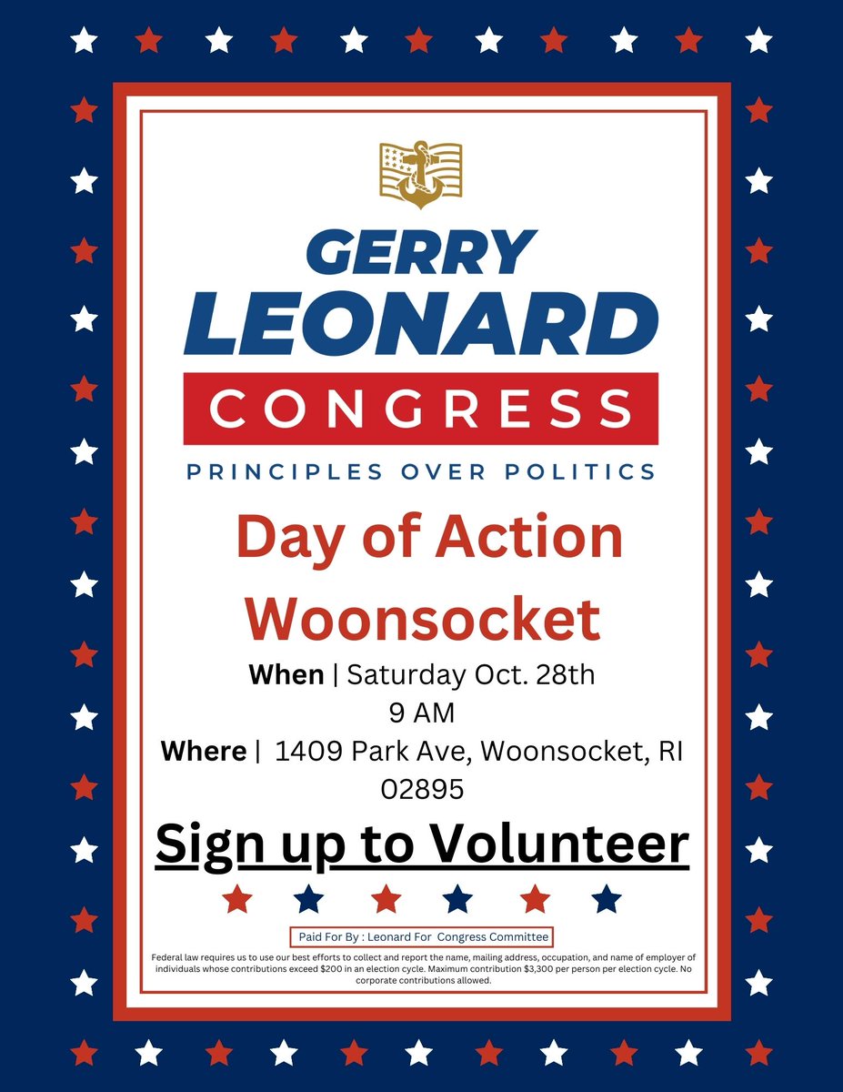 GerryLeonardRI's tweet photo. We are entering the final stretch of the campaign and need your help!

#RICD1 #Leonardforcongress #lincolnRI #woonsocketRI https://t.co/qjnHGG3FB7