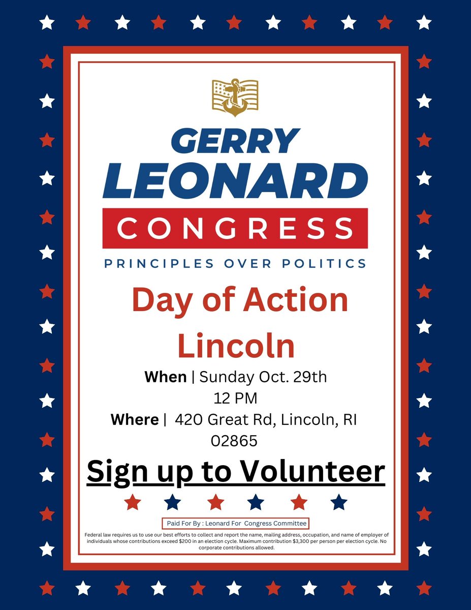 GerryLeonardRI's tweet photo. We are entering the final stretch of the campaign and need your help!

#RICD1 #Leonardforcongress #lincolnRI #woonsocketRI https://t.co/qjnHGG3FB7