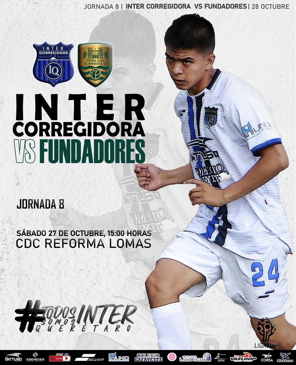 InterCorreTDP's tweet photo. Jornada 8 Liga TDP⚽

📢 Este sábado tenemos una cita en la Deportiva Reforma Lomas en punto de las 3 pm para disputar el partido contra Fundadores Querétaro ⚽‼️

Sigamos haciendo historia juntos, Te esperamos ‼️🏟️

#TodosSomosInter #todossomoscorregidora https://t.co/UK1EI5GxWG