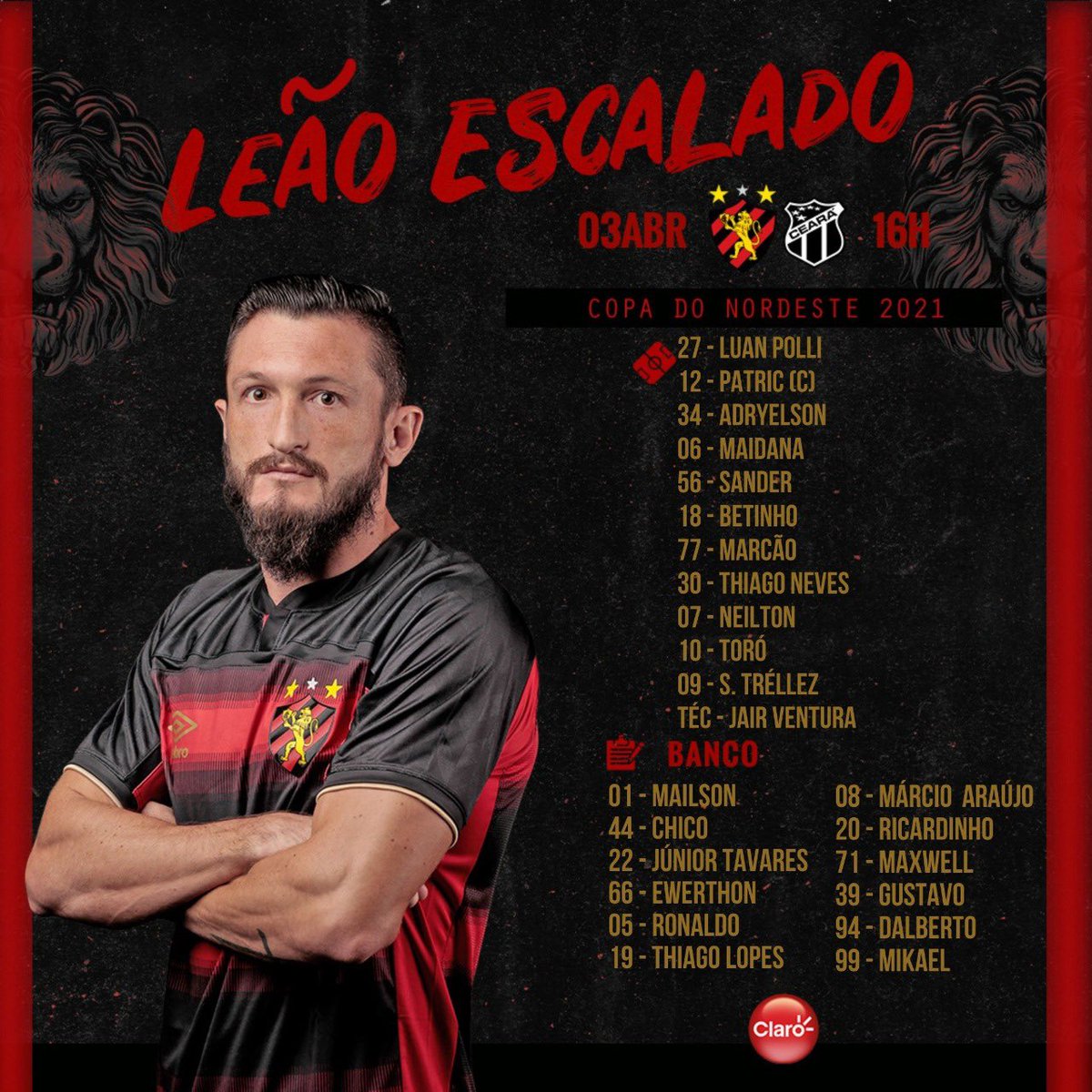 LEÃO ESCALADO!

#CEAxSPT #LeãoNoBrasileirão