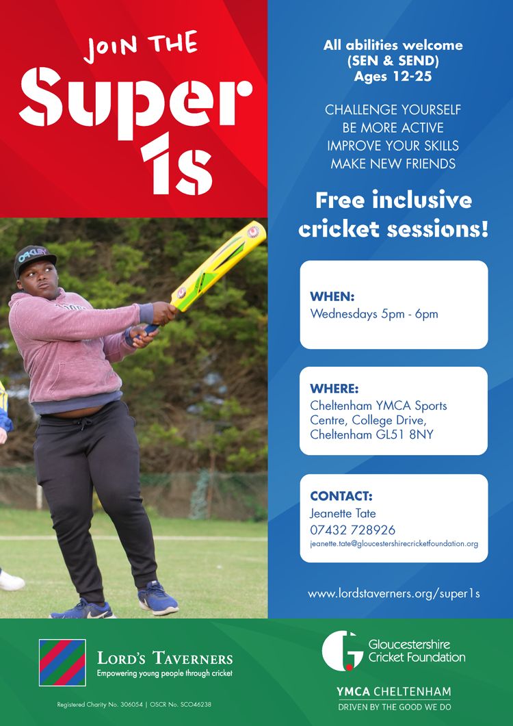 The Super 1's Free Cricket Sessions!

All abilities welcome (SEN &amp; SEND) - Ages 12-25

Every Wednesday 5pm - 6pm @ YMCA Sports Centre

Contact Jeanette on 👉 07432 728926
👉 jeanette.tate@gloucestershirecricketfoundation.org

#gloucestershire #cheltenham #cricket #YMCA