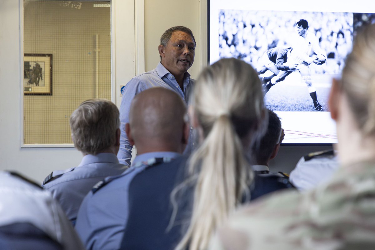 @RAF_Marham welcomed Rory Underwood MBE DL to talk about his RAF and England Rugby careers. The talk was part of @RAF_Marham Lecture series where guests talk about various topics. Rory was clearly popular as the briefing room was packed full with more people listening online