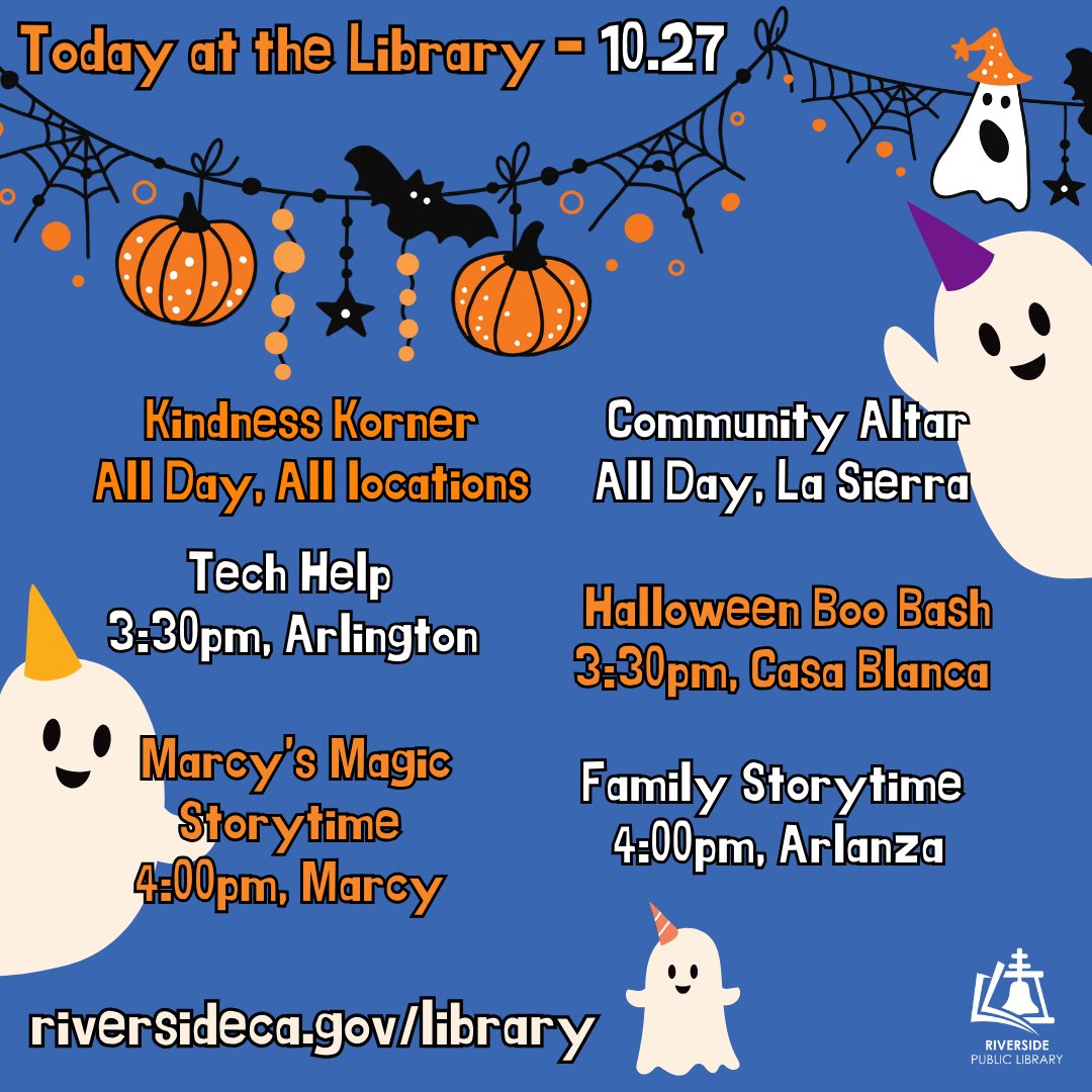 RivLibrary's tweet image. Check out today&apos;s in-person library events! 
#RiversidePublicLibrary #RivLibrary