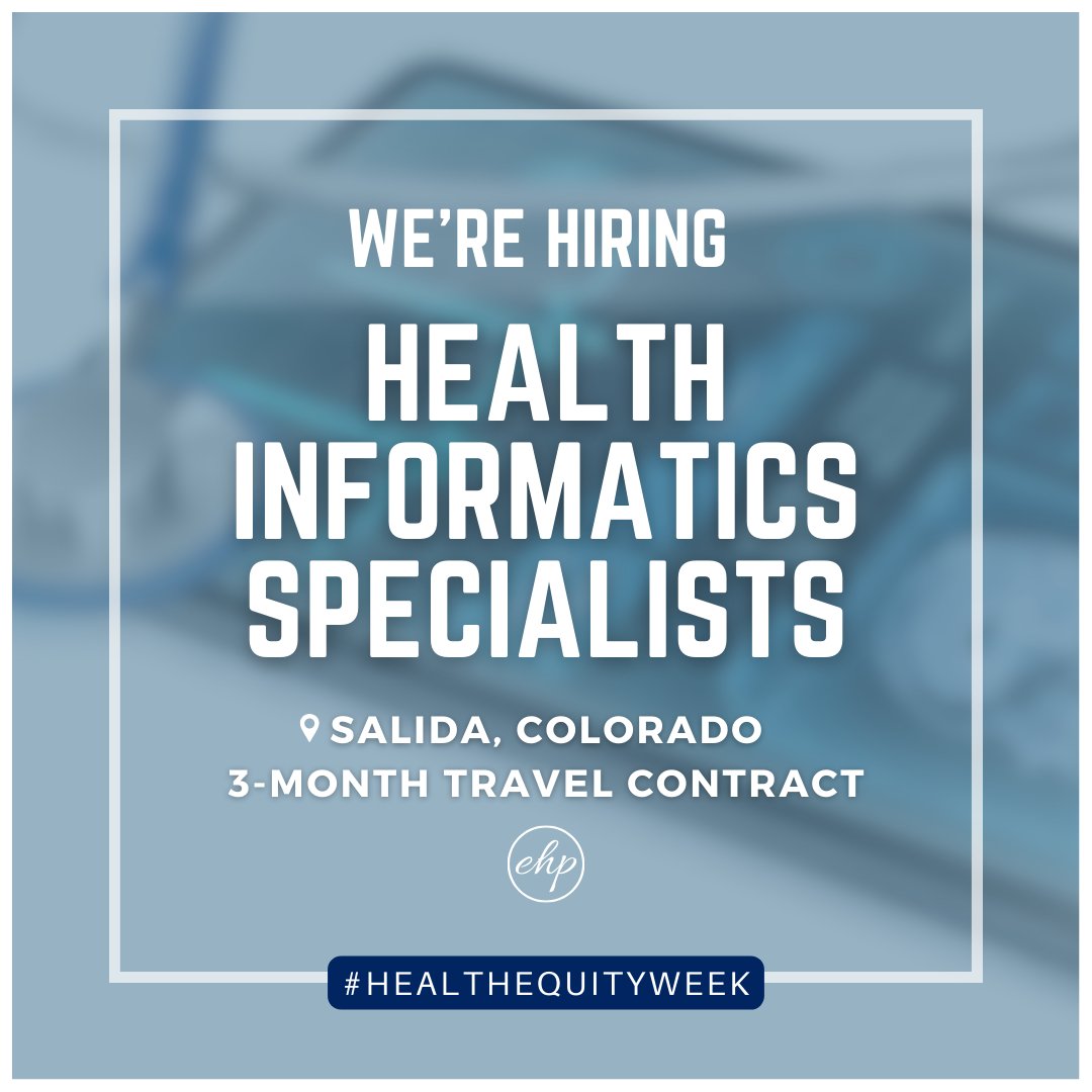 We’re hiring Health Informatics Specialists to start with us today. 📍

Join our team now by sending your resume to jobs@excitehp.com now! ✔️

#ExciteHealthPartners #Hiring #HIT #HealthIT #HealthITJobs #ITJobs #HealthInformaticsSpecialist #HealthInformatics #HealthEquityWeek