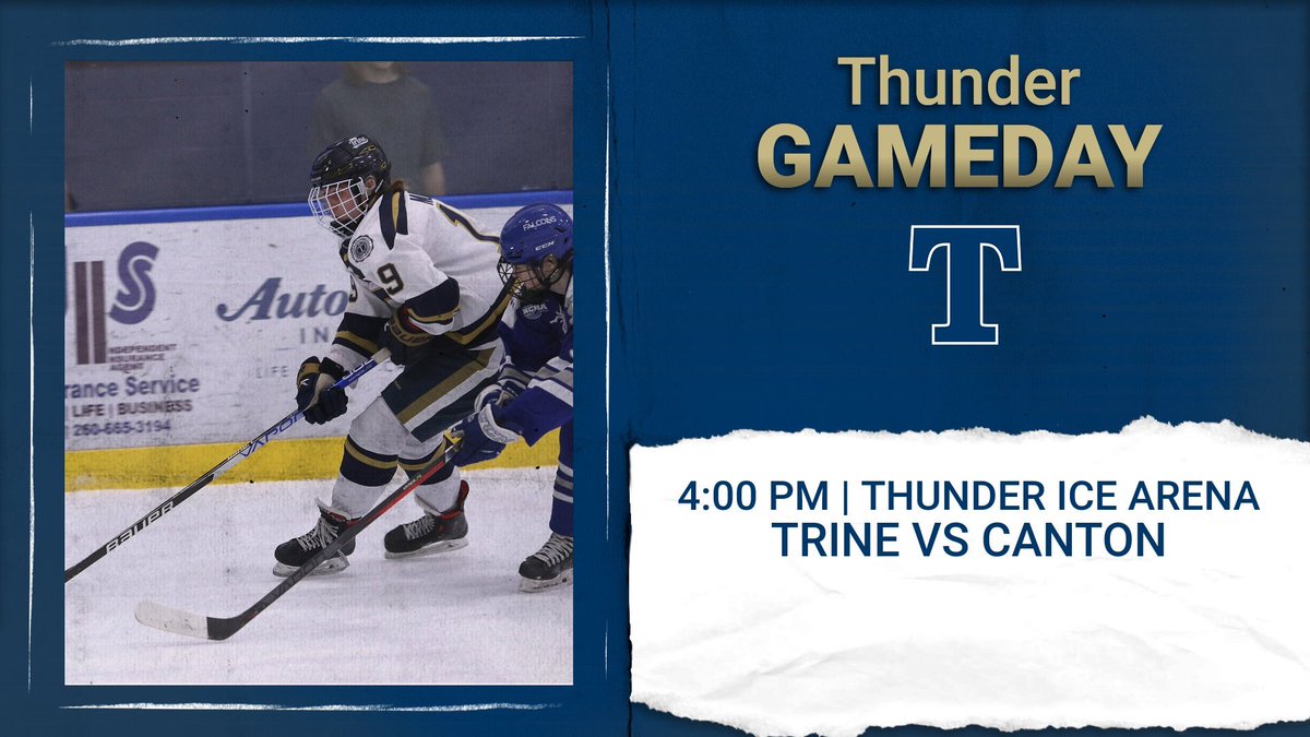 TrineAthletics's tweet photo. It’s game day x2 today in the Thunder Ice Arena!! The women’s game begins at 4:00pm and the men follow at 7:00pm⚡️ https://t.co/u4HDTGuQQL