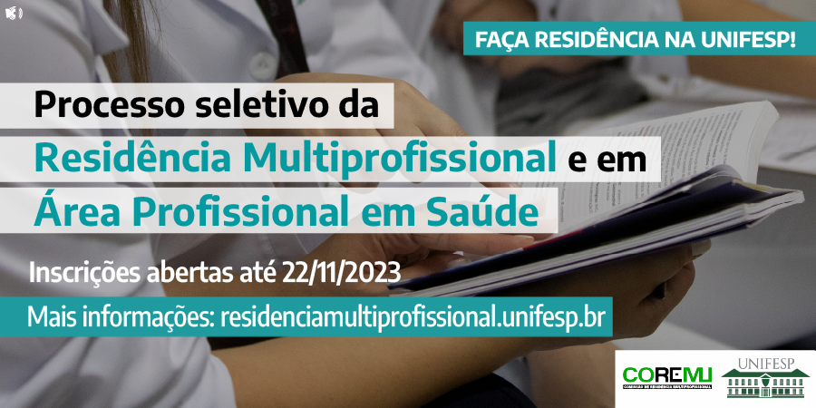 unifesp's tweet photo. Pensando em fazer residência na #Unifesp? Inscrições abertas, até 22/11/2023, para o processo seletivo da #residência Multiprofissional e em Área Profissional em Saúde. Confira o edital e mais informações em: https://t.co/wKRsPcLNig. #somosunifesp #unifespsp #unifespbs #coremu https://t.co/mq6HZYgpna