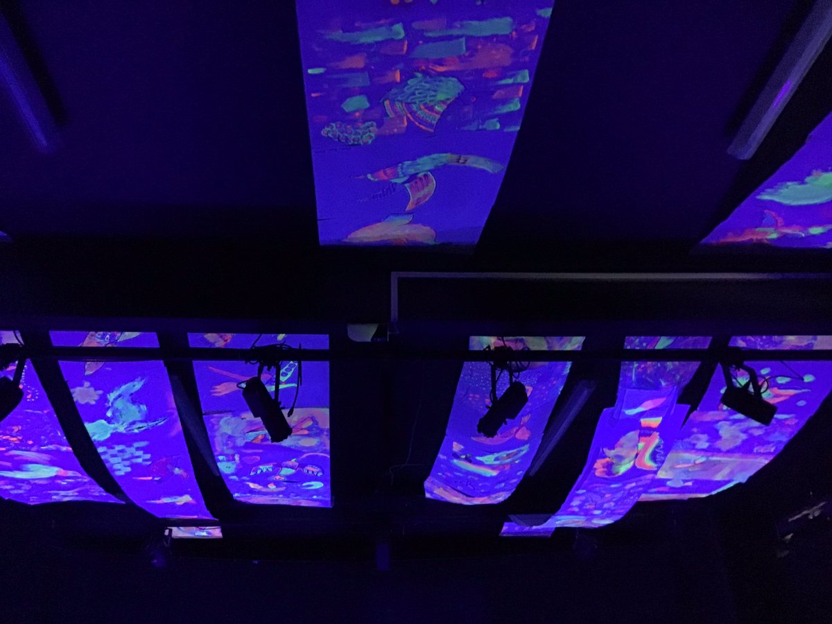 Well done to all KS3 who have made this amazing UV installation.
In particular to our prize winners:
Y9 :Jayvardhan Kaliyar &amp; James Page 
Y8:Luka Gillott &amp; Jakub Syka
Y7:Athena Branch
Thanks also to our wonderful art team for realising all of this, with their every ready smiles.