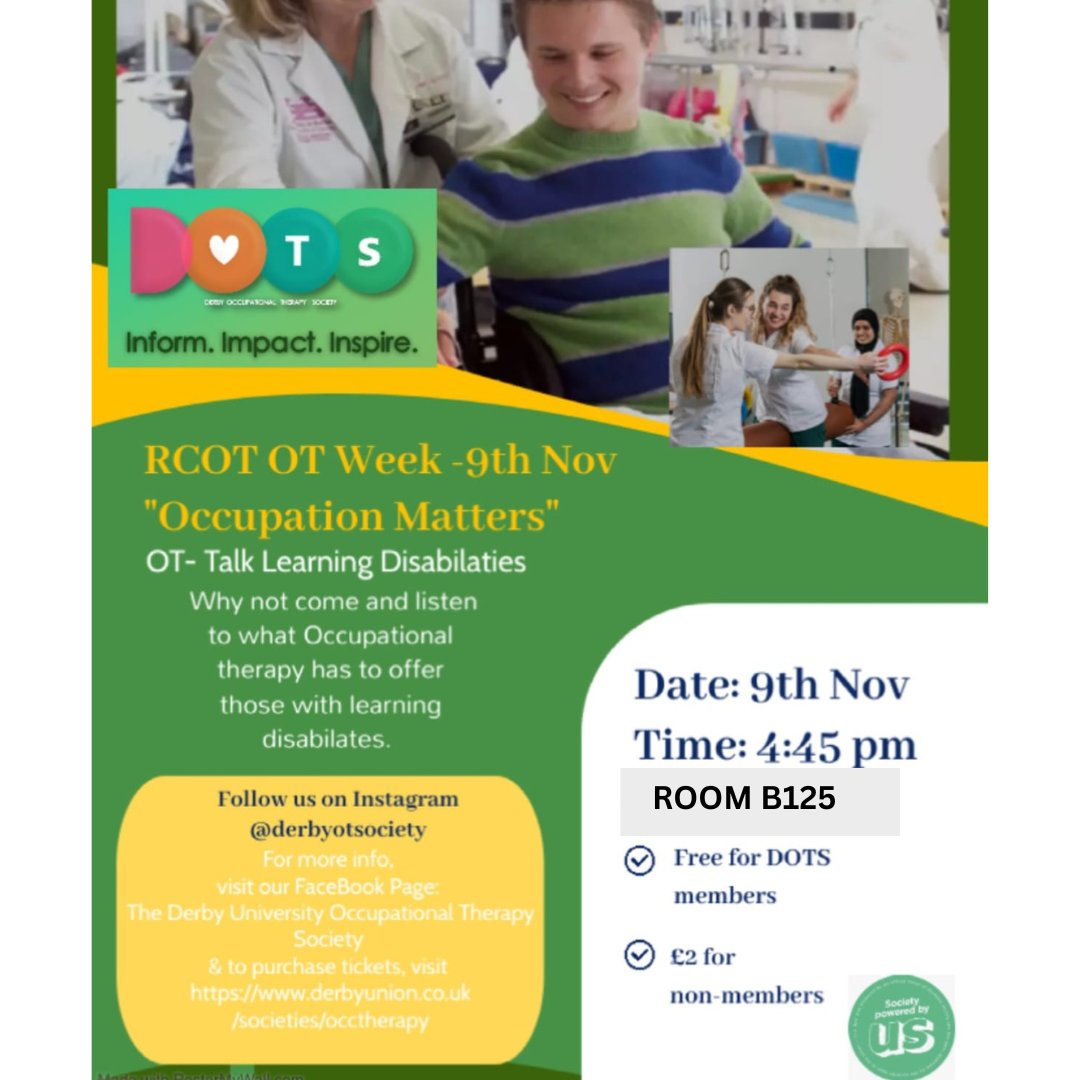 Tickets are now live! 

* We have an amazing CPD opportunity on the 9th Nov for #OTweek. A guest speaker is joining us to talk about their OT experience in derby LD team.

*anyone is welcome!*

 Here is the link to purchase tickets 
derbyunion.co.uk/events/10886/4…
